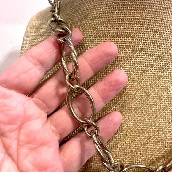 Monet necklace, gold tone open link chain- smooth & textured ( rope) - Picture 6 of 9